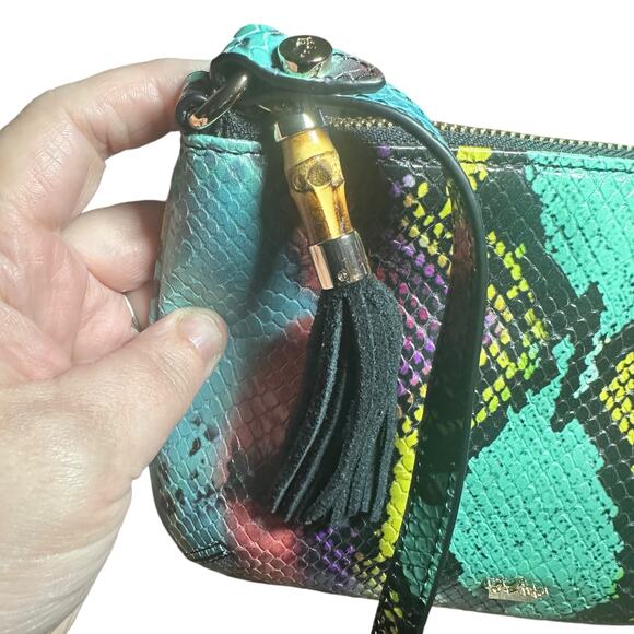 Elaine turner Leather crossbody bag turquoise python pink purple yellow - Picture 7 of 9